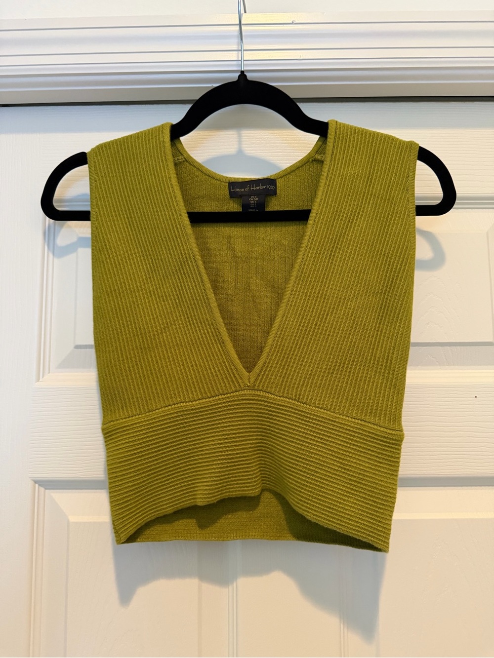 House of Harlow 1960 Olive Ribbed V-Neck Cropped Top
